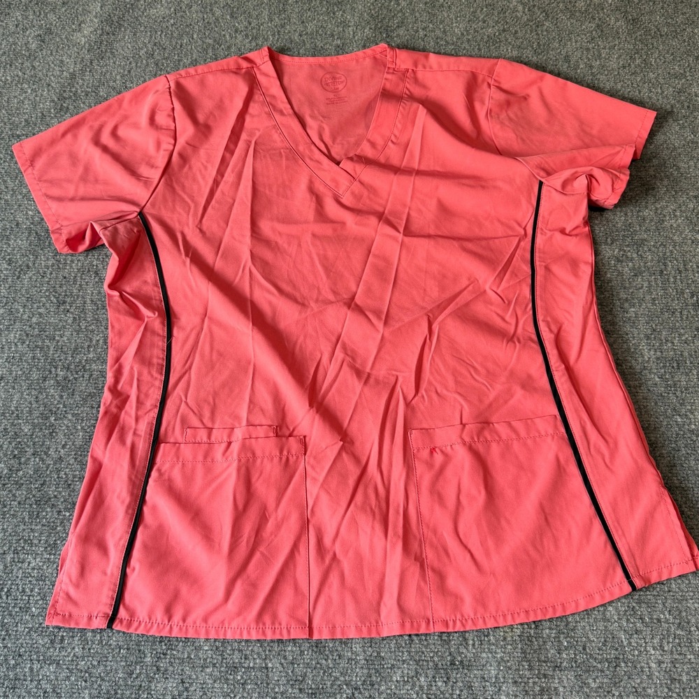 Divine Stretch by UA Scrub Top XL Coral Pink V-Neck‎ Short Sleeve Pockets 1719